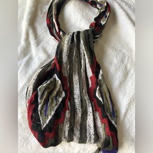 Vintage Southwestern Design Scarf 60” Olive Green, Red, White